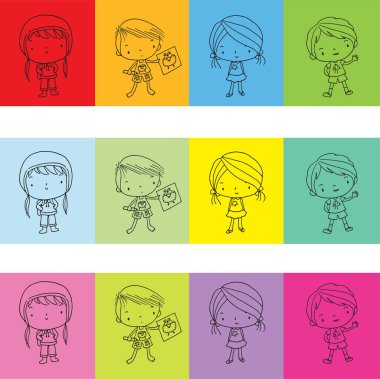 Çizen çocuklar vektör çiziyor