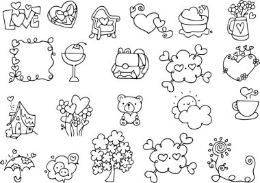 Beyaz arkaplanda Sevgililer Günü 'nün karalama seti