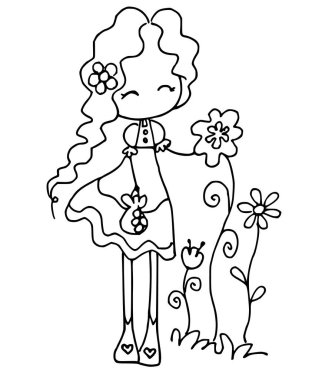 Beyaz arka planda çiçekli bir kız