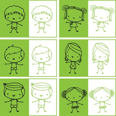 Çizim yapan çocukların vektör kümesi