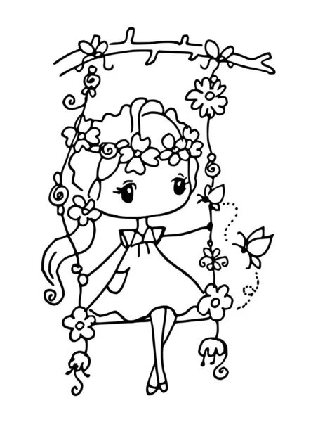 Mignonne Fille Dessin Animé Avec Des Fleurs — Image vectorielle