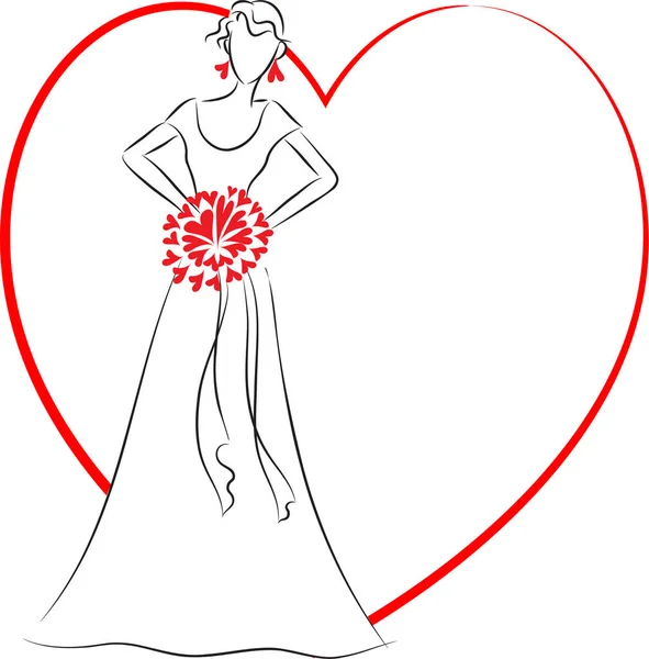 Ilustración Vectorial Una Chica Vestido Rojo — Vector de stock