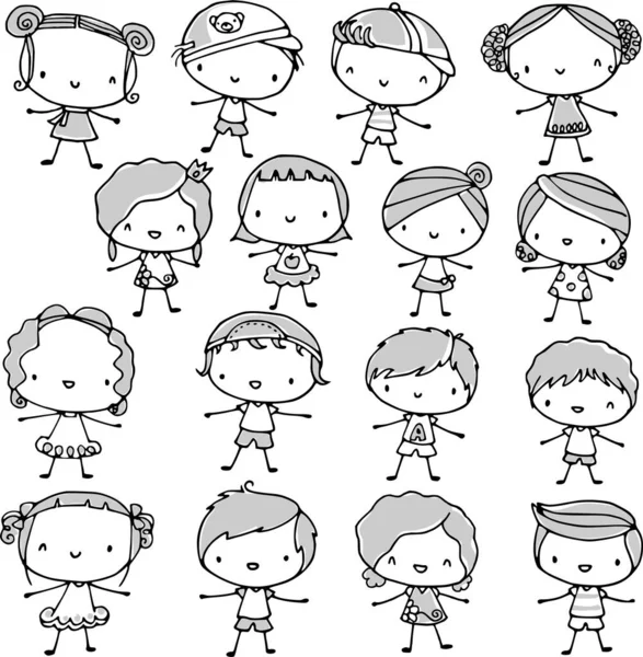 Conjunto Dibujos Animados Lindos Niños Dibujo — Vector de stock