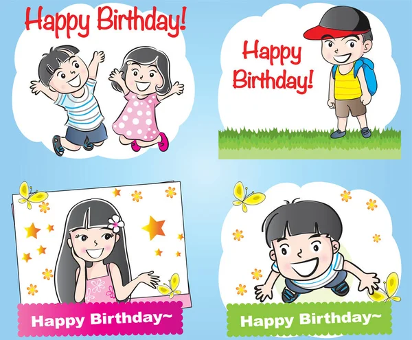 Tarjeta Cumpleaños Feliz Con Personajes Dibujos Animados Lindo — Archivo Imágenes Vectoriales