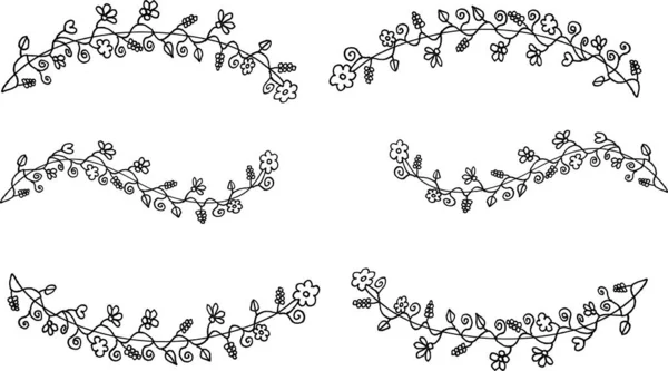 Uppsättning Svarta Och Vita Blommor Gränser — Stock vektor
