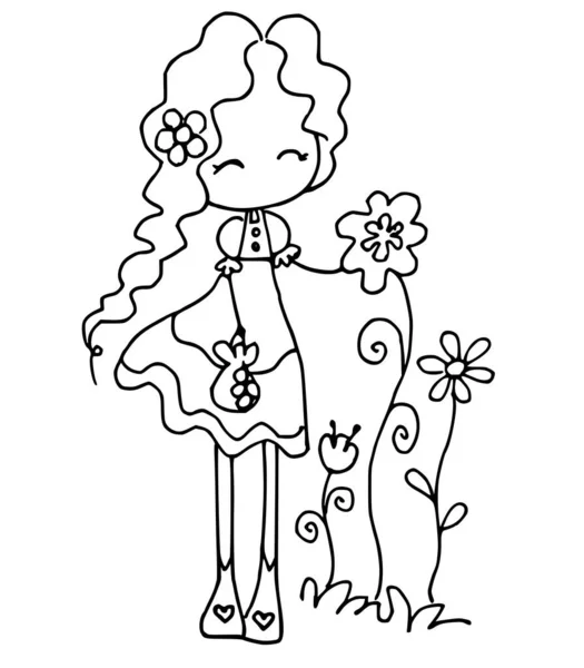 Niña Con Flores Sobre Fondo Blanco — Vector de stock