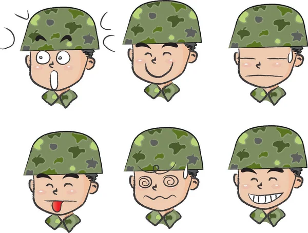 Conjunto Diferentes Soldados Militares Uniforme Camuflaje Verde — Vector de stock