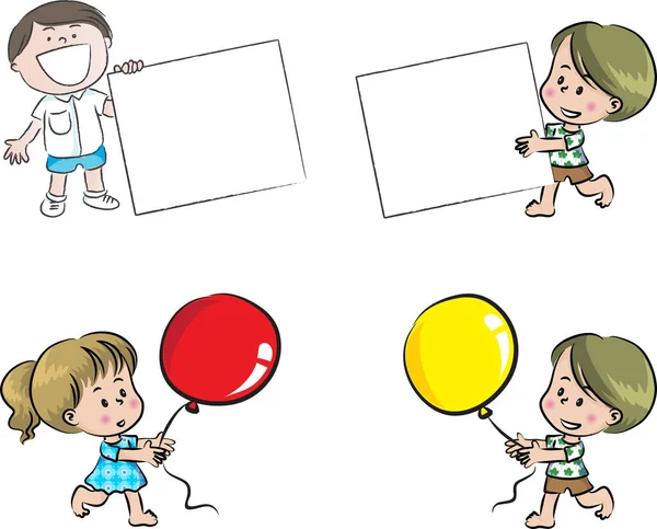 Ilustração Grupo Crianças Brincando Com Banner Branco —  Vetores de Stock