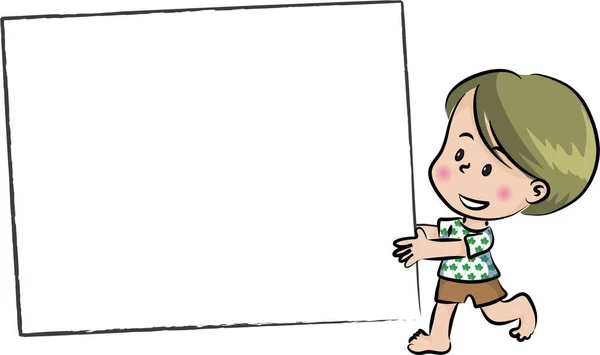 Illustration Eines Leeren Banners Mit Einem Jungen Mädchen — Stockvektor
