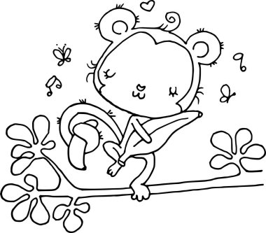 Çizgi film kedisinin papyonlu resimlerini boyuyorum.