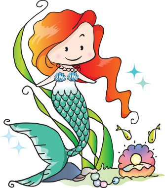 Yay ve çiçekli sevimli bir denizkızı.