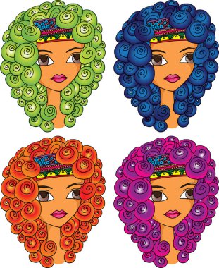 Beyaz arka planda dört farklı kız var.