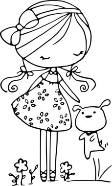 Siyah beyaz elbiseli tatlı çizgi film kızı.