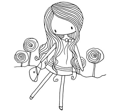 Beyaz arka planda şirin çizgi film kızı, vektör illüstrasyonu