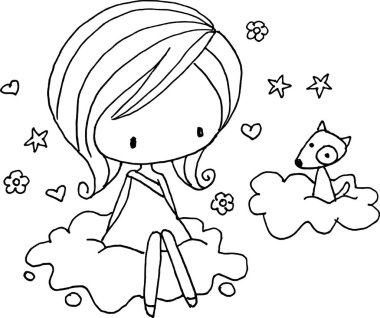 Beyaz arka planda çiçekçi kız, vektör illüstrasyonu 