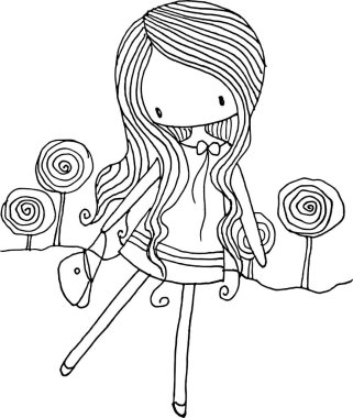 Beyaz arka planda çiçekçi kız, vektör illüstrasyonu 