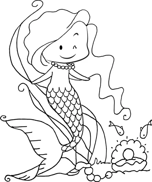 Colorless Mermaid Isolated White Background — Stock Vector