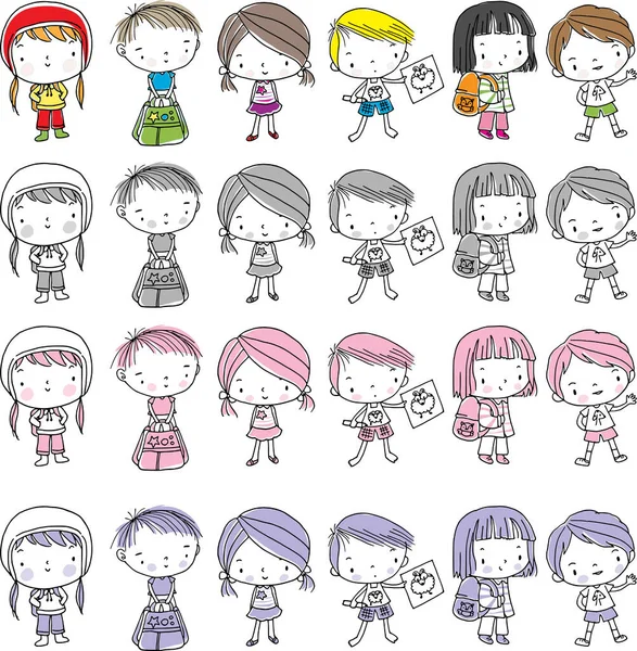 Vector Conjunto Dibujos Animados Niños Dibujo — Archivo Imágenes Vectoriales