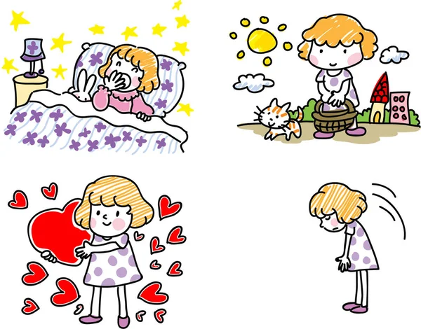 Set Kartun Bahagia Valentine Hari Konsep - Stok Vektor