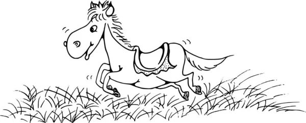 Illustration Eines Pferdes Auf Dem Feld — Stockvektor