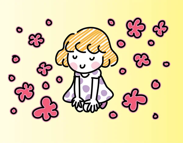 Linda Chica Vestido Rosa Con Flores — Vector de stock