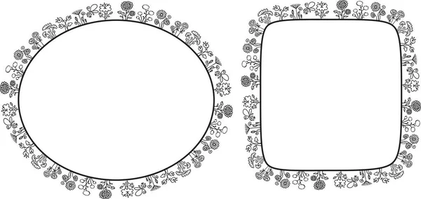 Flores Bordas Sobre Fundo Branco Ilustração Vetorial —  Vetores de Stock