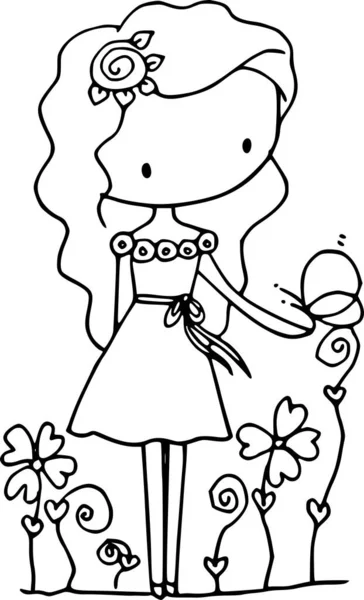 Niña Flores Sobre Fondo Blanco Ilustración Vectorial — Vector de stock