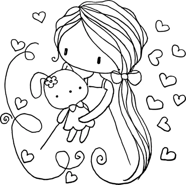 Mignonne Petite Fille Lapin Amour — Image vectorielle