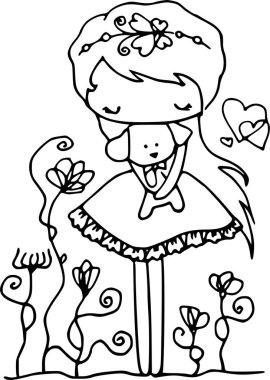 Beyaz arka planda izole edilmiş şirin çizgi film kızı, vektör çizimi 