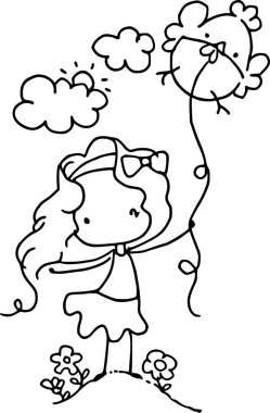 Beyaz arka planda izole edilmiş şirin çizgi film kızı, vektör çizimi 