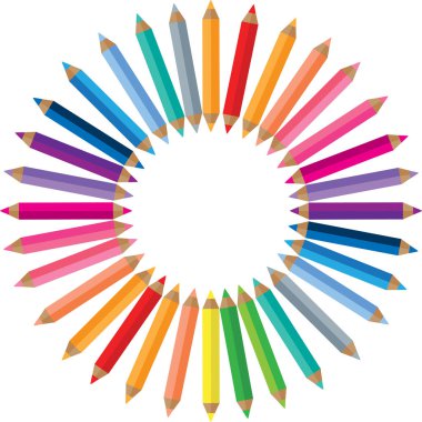 Beyaz arkaplanda izole edilmiş renkli kalemler