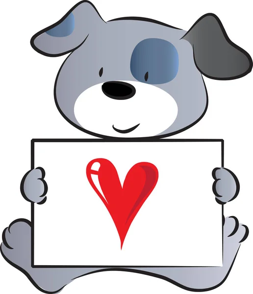 Bonito Cão Dos Desenhos Animados Com Cartão Coração —  Vetores de Stock