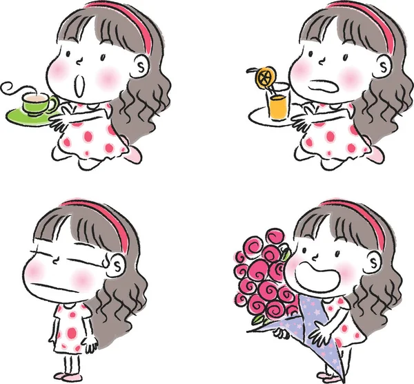 Διανυσματική Απεικόνιση Των Γλυκών Κοριτσιών Κινουμένων Σχεδίων — Διανυσματικό Αρχείο