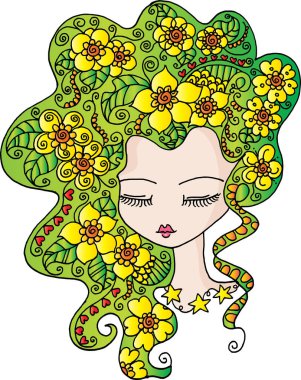 Çiçekli ve çiçekli kız.