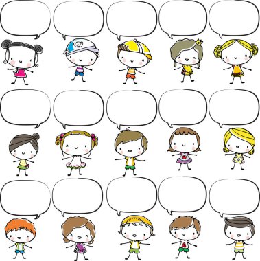 Çeşitli ifadelerin çizgi film karakterinin vektör çizimi