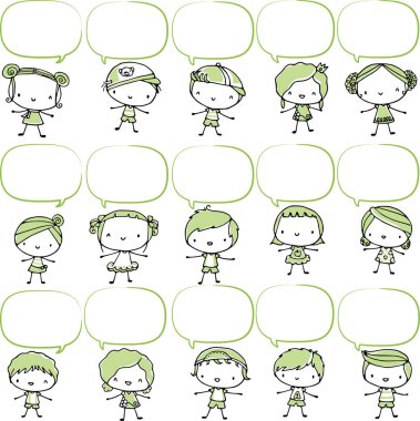 Bir grup farklı insanın karikatür çizimi