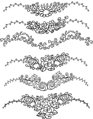 Siyah ve beyaz çiçekli kenarlar.