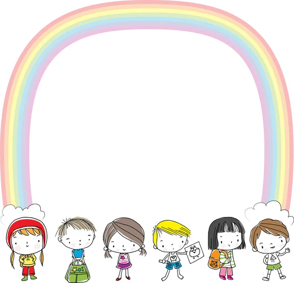 Ilustração Banner Branco Com Desenhos Animados Crianças — Vetor de Stock