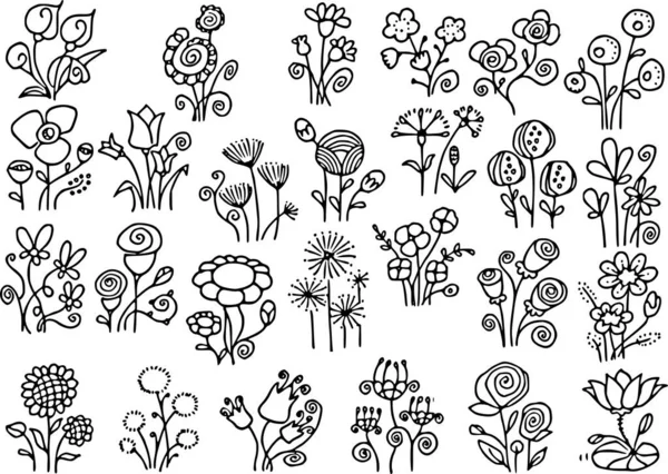 Vector Conjunto Flores Plantas — Archivo Imágenes Vectoriales