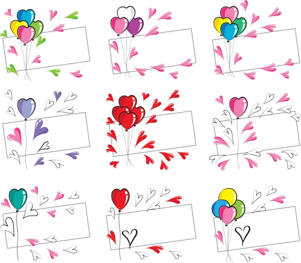 Conjunto Tarjetas Vectoriales Con Corazones Flores — Vector de stock