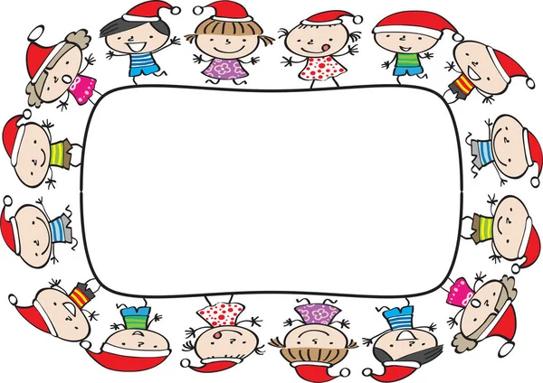 Karácsonyi Üdvözlőlap Gyerekekkel Hóemberrel — Stock Vector