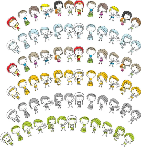 Set Kids Faces Different Styles White Background Vector Illustration — Stock Vector