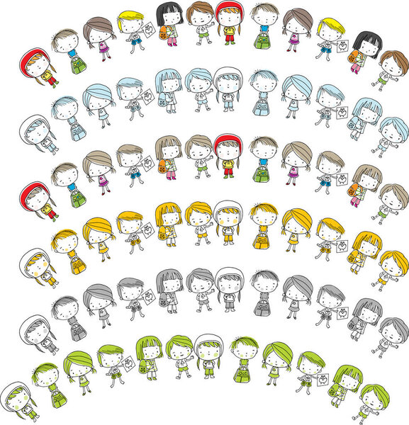 set of kids faces in different styles on white background, vector illustration