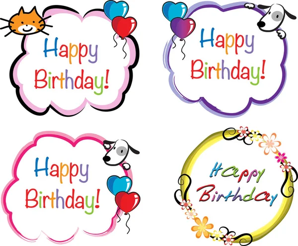 Cartão Aniversário Feliz Com Bonito Desenhos Animados Gatos Balões — Vetor de Stock