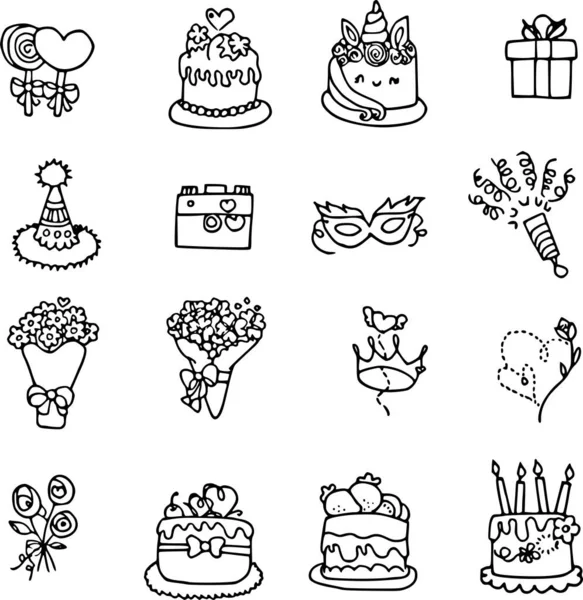 Conjunto Iconos Cumpleaños — Archivo Imágenes Vectoriales