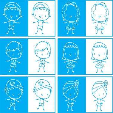 Çizgi film karakterleri çizen çocuklar.