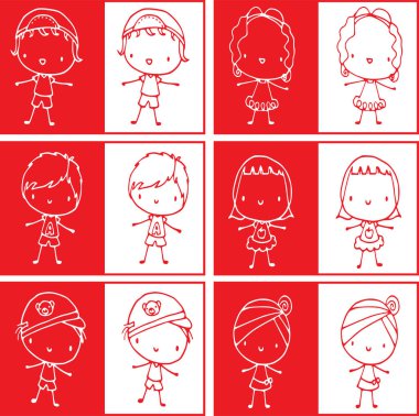 Farklı mesleklerden el çizimi çizgi film karakterleri.