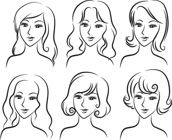 Vektor Uppsättning Vackra Kvinnor Ansikte — Stock vektor