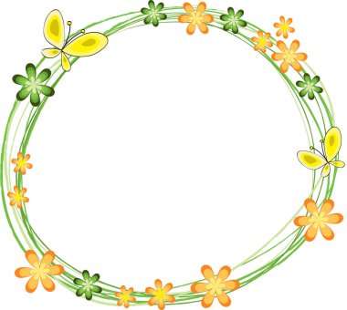 Çerçevede çiçekler ve kelebekler