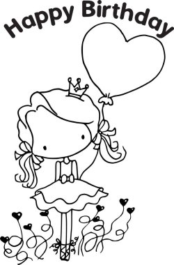 Elinde çiçek buketi olan bir kızın siyah beyaz çizimleri.